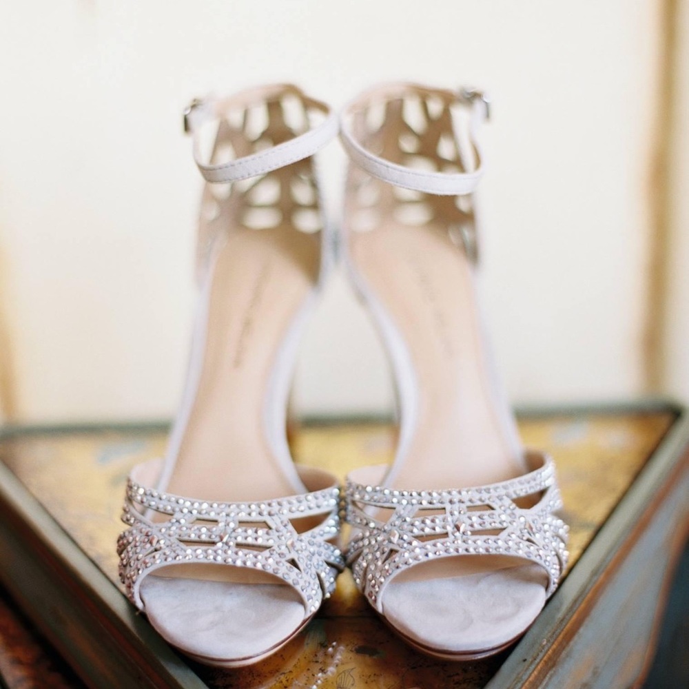 Antonio Melani Macall Chalk Jeweled Ankle-Strap Dress Heel Sandals
